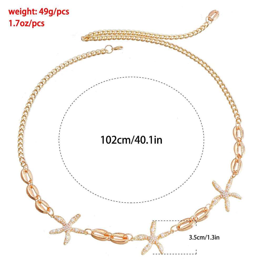 Edgy Body Seashell Starfish Pendant Single Layer Waist Jewelry Adjustable Metal Hip Chain for Street Style 2025 H260228