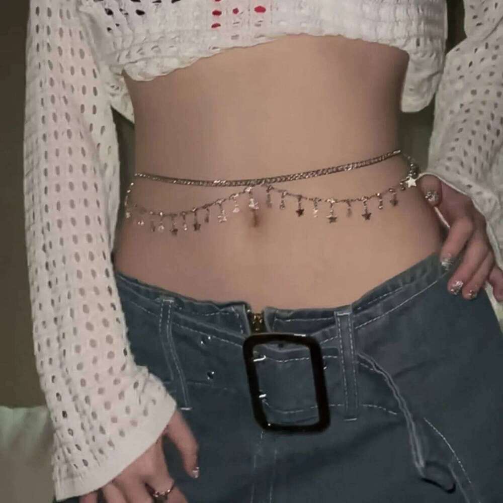 Y2K Glitter Waist Sexy Multi Layer Belly Belt For Women Star Tassel Design Summer Beach Bikini Body Jewelry Chain H260228