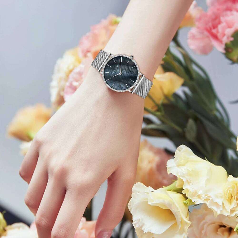 Hannah Martin Luxury Water Diamond Women Fashion 36mm Shell Dial Rose Gold Stainless Steel Japanese Original Quartz H260228