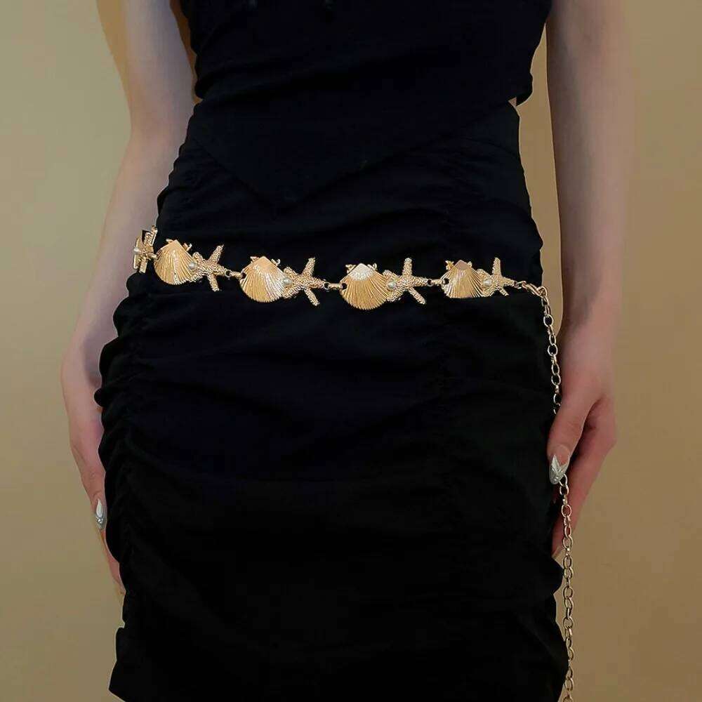 Sea Series Starfish Chain Ornaments Alloy Pearl Bohemian Shell Waist Belt Jewelry Adjustable H260228