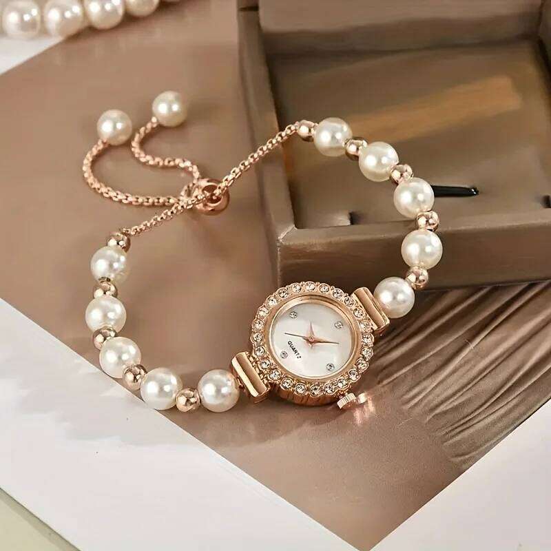 1/2PCS Elegant Rhinestone Women es Fashion Pearl Band Ladies Quartz WristReloj MujerWithout Box H260228