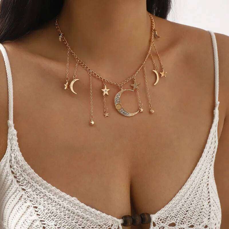 Summer Fashion Star Moon Tassel Waist for Women Sexy Rhinestone Belly Chain Beach Bikini Jewelry Body Decoration H260228