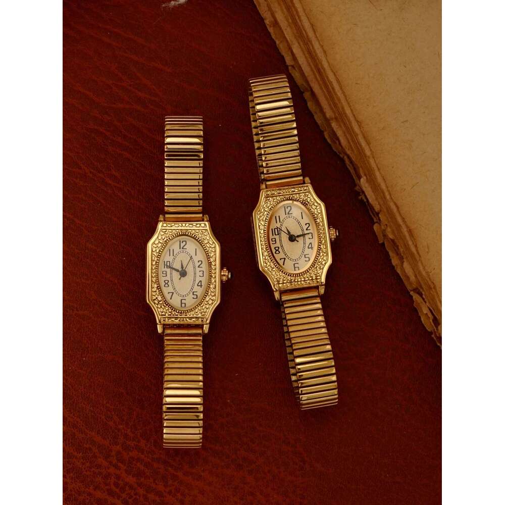 1 Piece of New Gold French Classic Retro Style High-End Elegant Compact Exquisite Women's Waterproof Quartz Stainless Steel Strap, Rectangular En