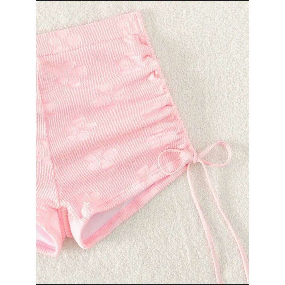 Special Fabric Neck Hanging Sexy Pink Swimsuit 2 Piece Set Halter Top Knot On The Edge Bikini Bottom 2025 Bathing Suit Z260301