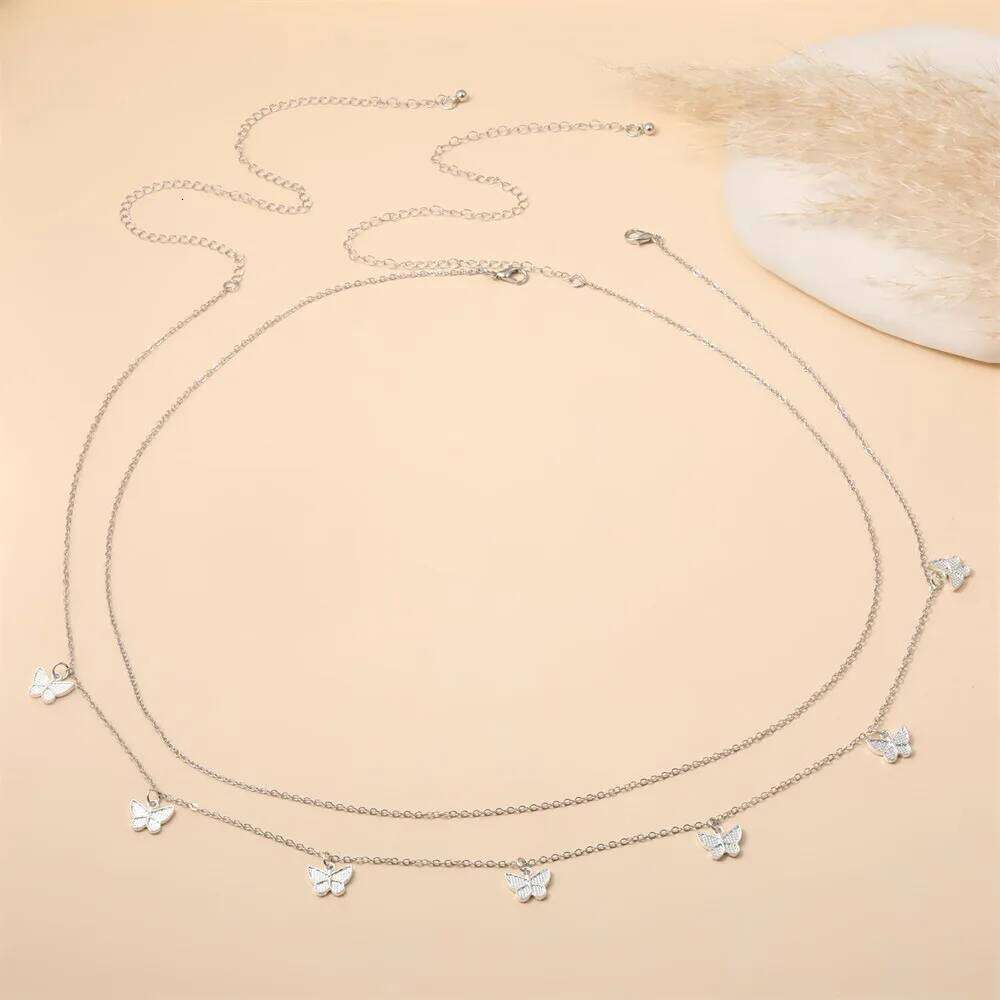 Metal Tassels Butterfly Waist for Women Sexy Charming Double Belly Summer Beach Body Chain Vacation Jewelry Gift H260228