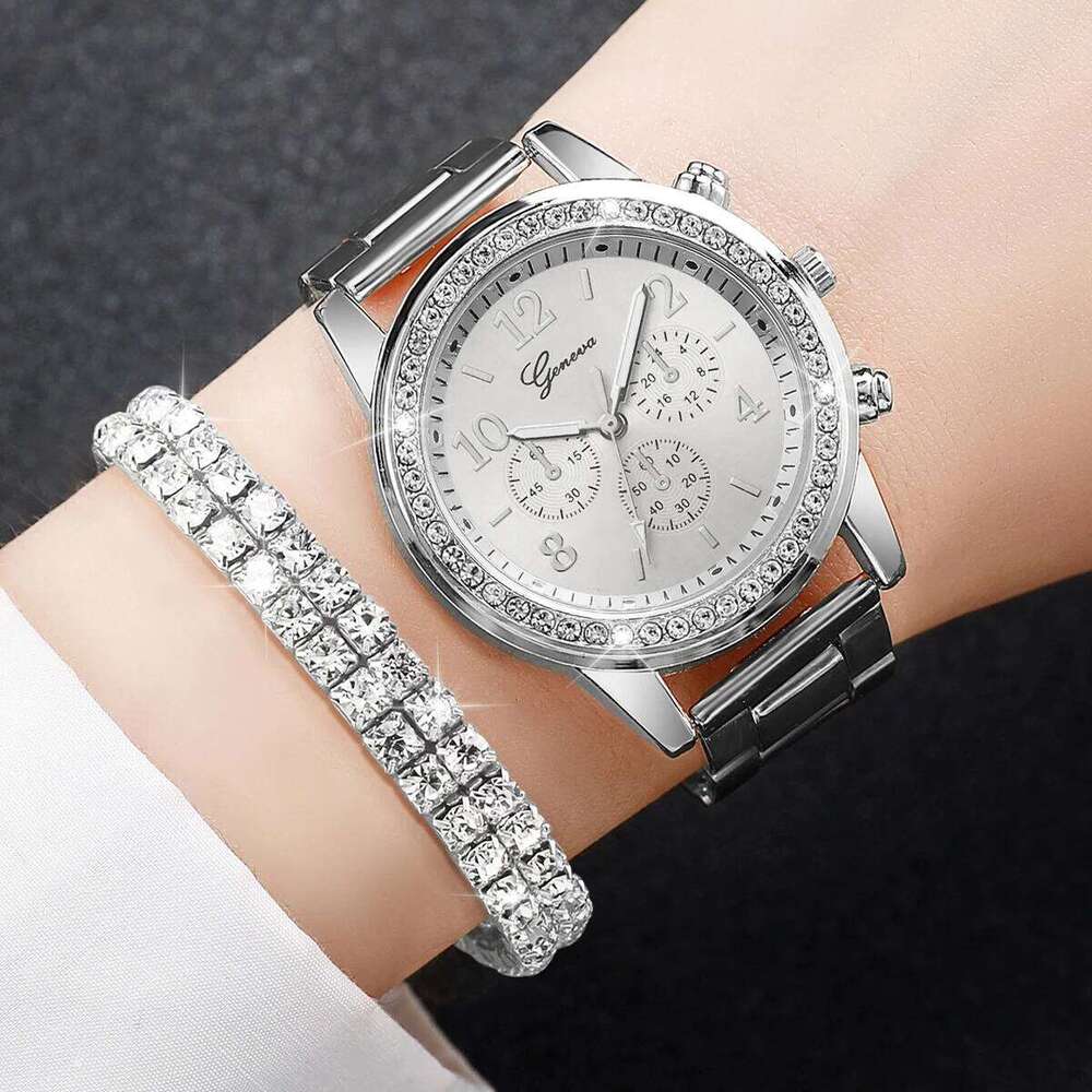 Fashion Women Stainless Steel Silver Color Quartz with Diamond H260228