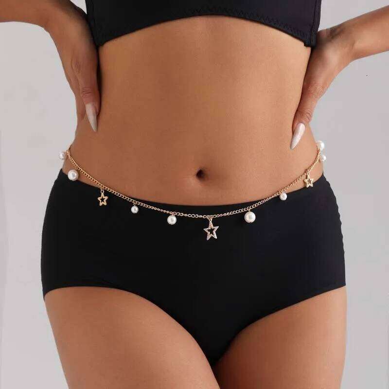 Vintage Metal Starfish Pearl Waist for Women Fashion Gold Color Handmade Beaded Belly Chain Body Jewelry Accessories H260228