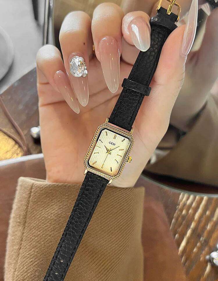 2026 GEDI Brand Women Square Dial Retro Diamond Inlaid Light Luxury Leather Waterproof Female Fashion Quartz Clock es H260228