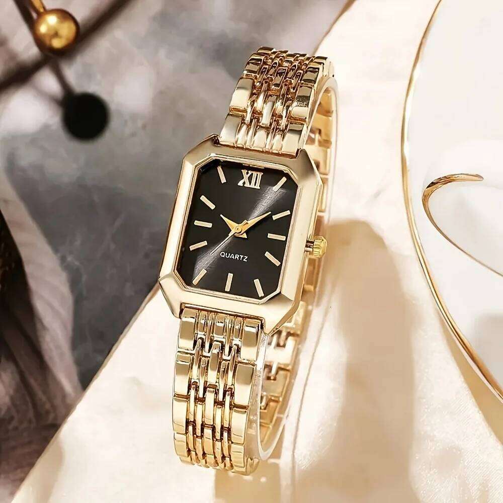1Pcs Elegant Women's - Golden-Tone Case Steel Band, Quartz Movement with Roman Numerals,Fashion Ladies Accessory H260228