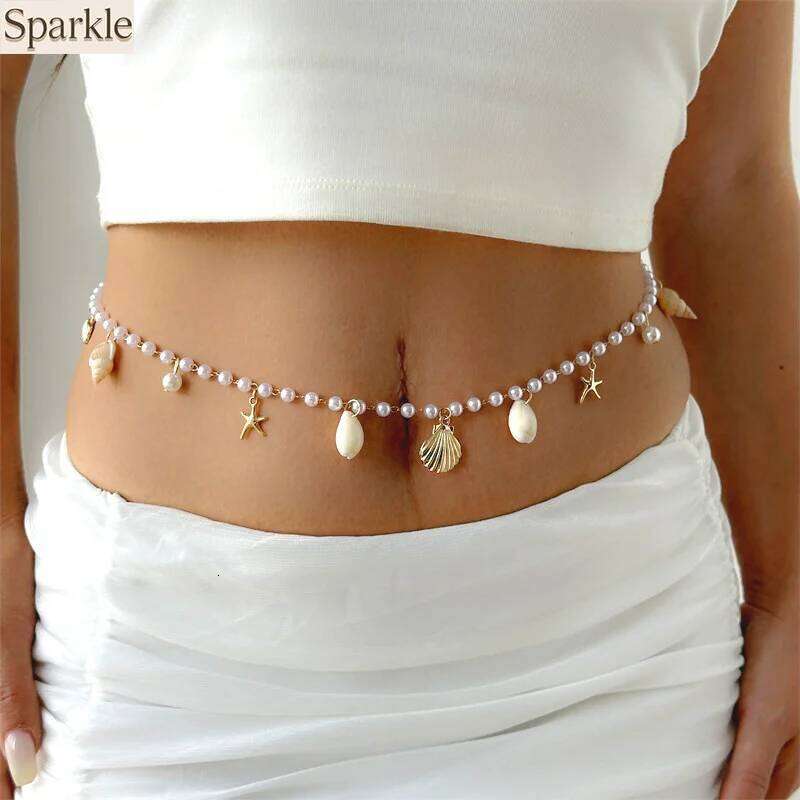 New Bohemian Pearl Shell Stylish Elegant Body Chain Women's Sexy Beach Vacation Summer Waist Jewelry Accessories H260228