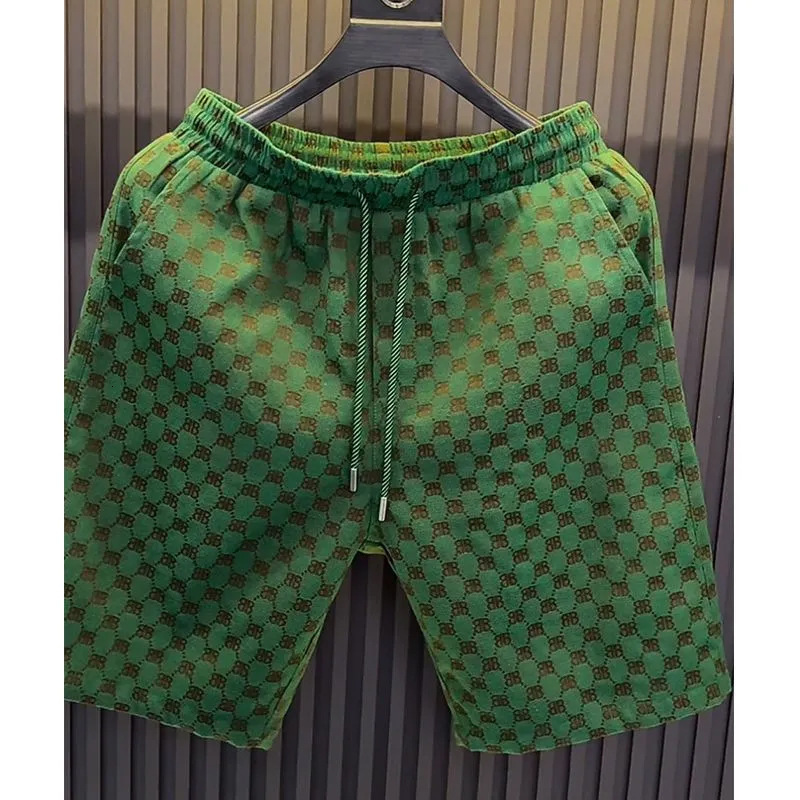 Luxury Brand Designer Clothes 2025 Summer New Style Patchwork Color-Block Drawstring Elastic Casual Versatile Trendy Shorts For Men, Suitable For Outd