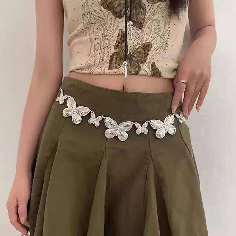 Women Belt Female Waist Adjustable Punk Metal Butterfly Desinger Belts Fashion Sweet Body Chain Jewelry H260228