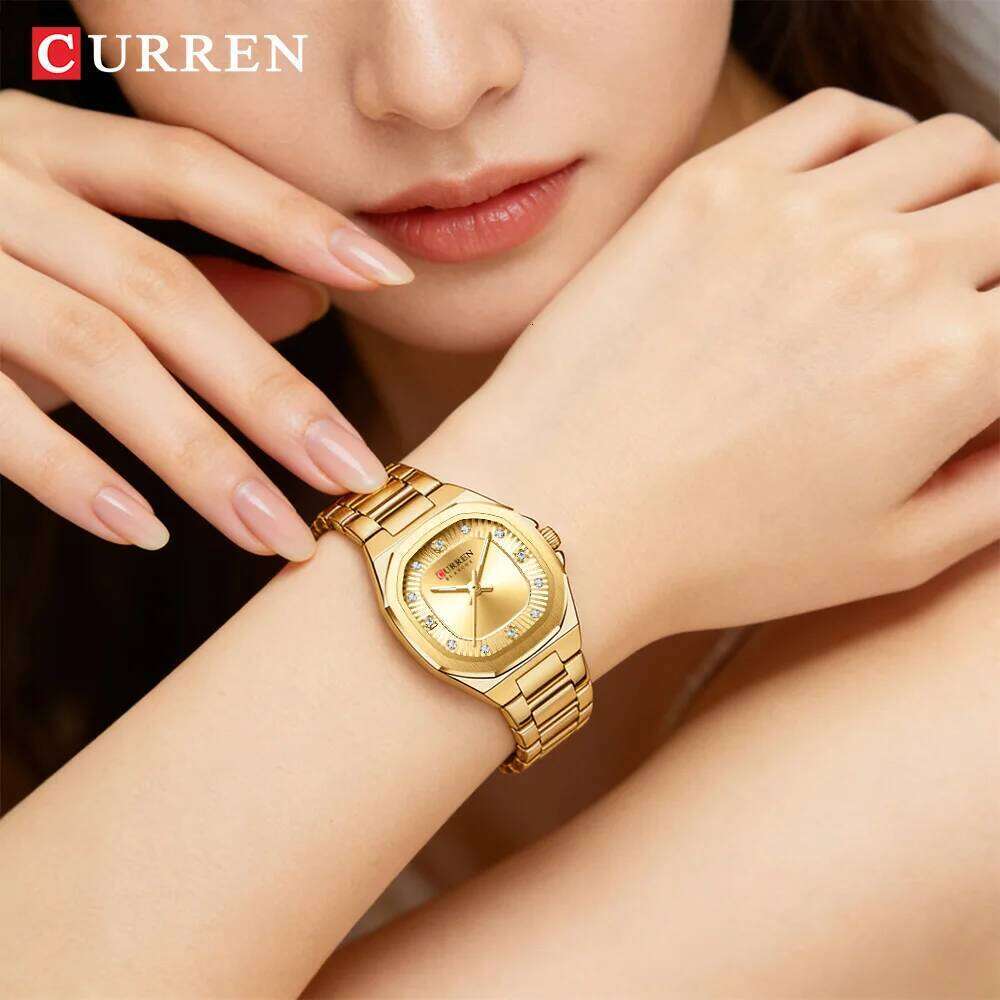 CURREN Women's Slim Quartz Classic Round Dial with Rhinestone Elegant Stainless Steel Band for Ladies H260228