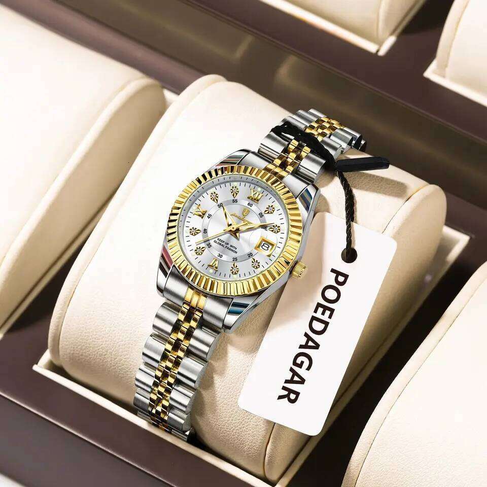 POEDAGAR Original Elegant Women's es Waterproof Luminous Date Women Stainless Steel Quartz Fashion Ladies Wrist H260228