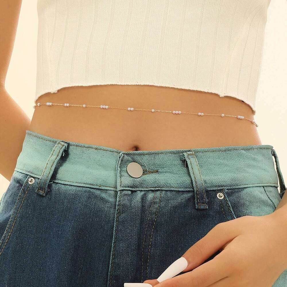 Kinitial Trendy Imitation Pearl Belly Waist For Women Summer Beach Bikinis Simple Body Chain Birthday Party Gift H260228
