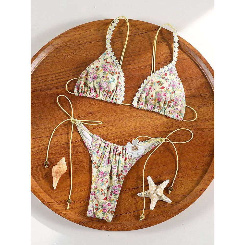 ZRTAK Triangle Bikini Set Sexy Swimwear Women 2026 Bikinis Floral Print Swimsuit Micro Thong Bandage Bathing Suits Z260301