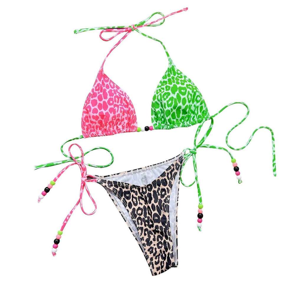2026 Bikini Womens Triangle Wrapped Leopard Swimsuit Two-Piece Lace-Up Swimwear Sexy Micro Bikinis Sets Beach Outfits For Women Z260301