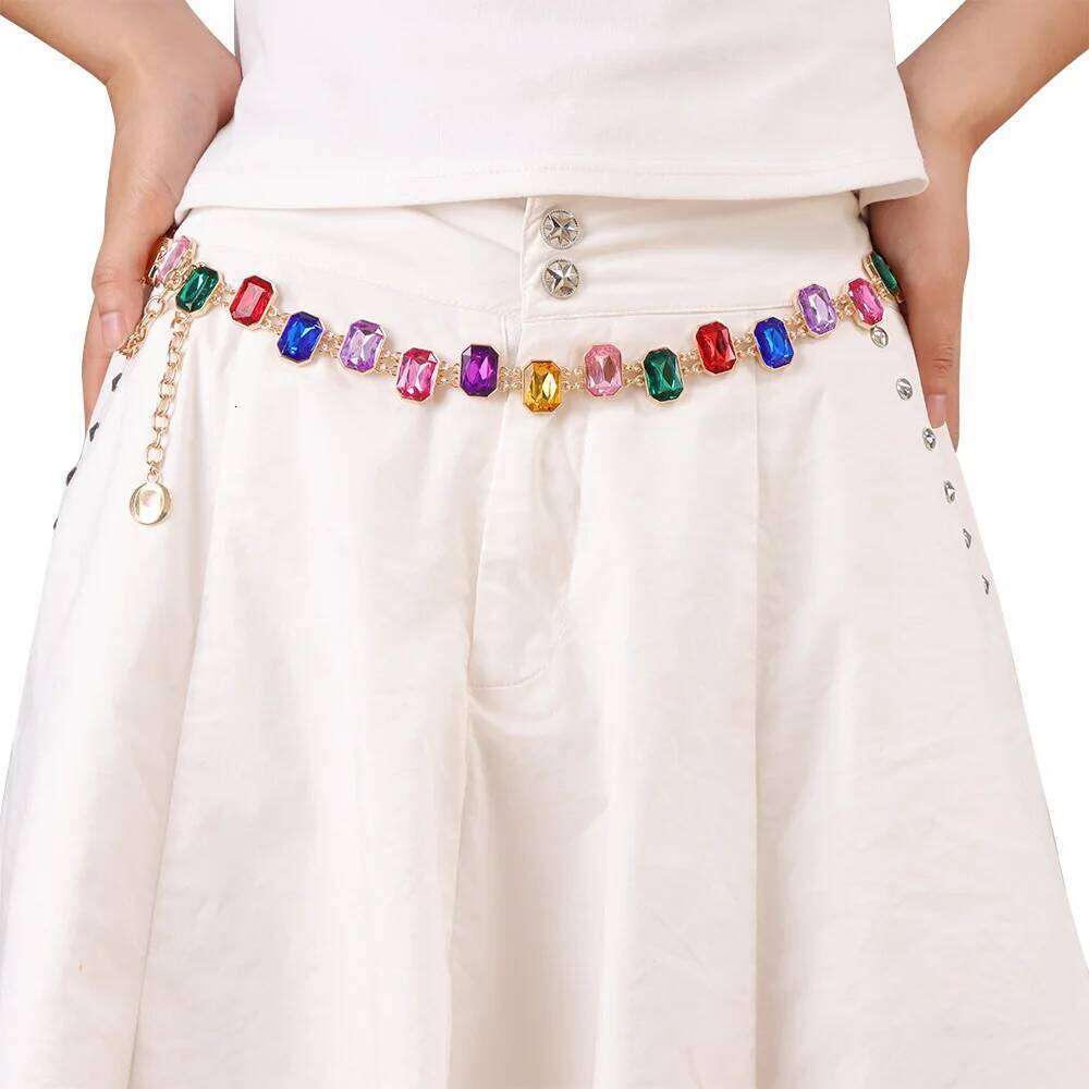 New Arrival! European and American Style High-End Colored Full-Diamond Niche Retro Women's Waist Chain Belt H260228