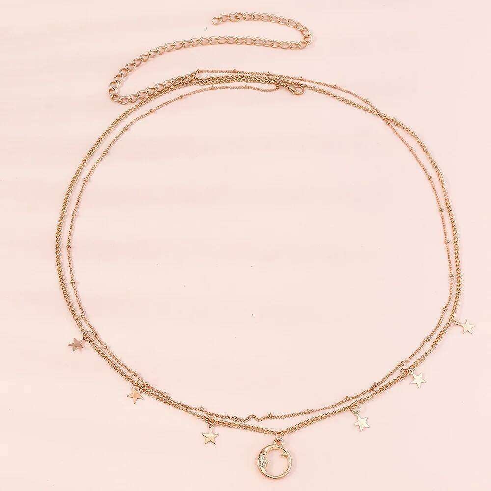 Minimalist Tassel Sequin Double Layer Moon Star Body Fashionable Retro Turquoise Waist Chain H260228
