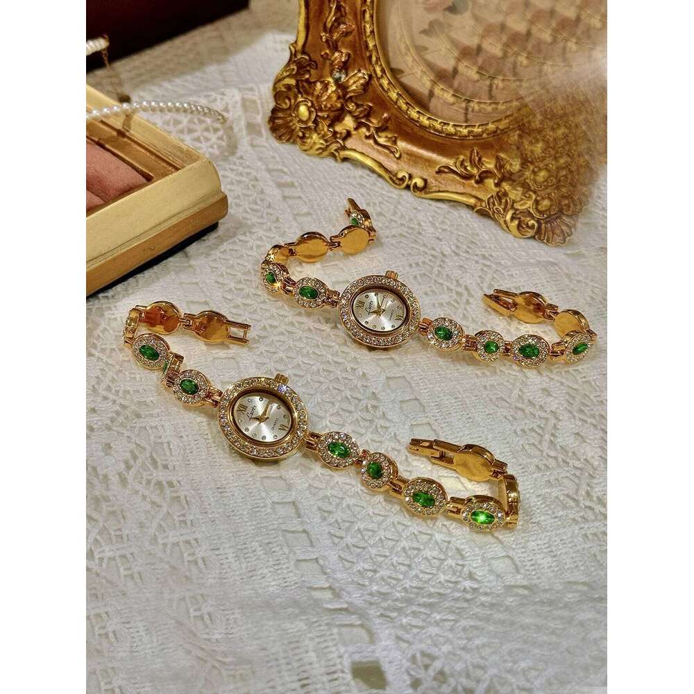 1 Piece of New High-End Colorfuled Tourmaline Gem Rhinestone Inlaid Accessible Retro Elegant Fashion Oval Dial 30m Waterproof Women's Suitable fo