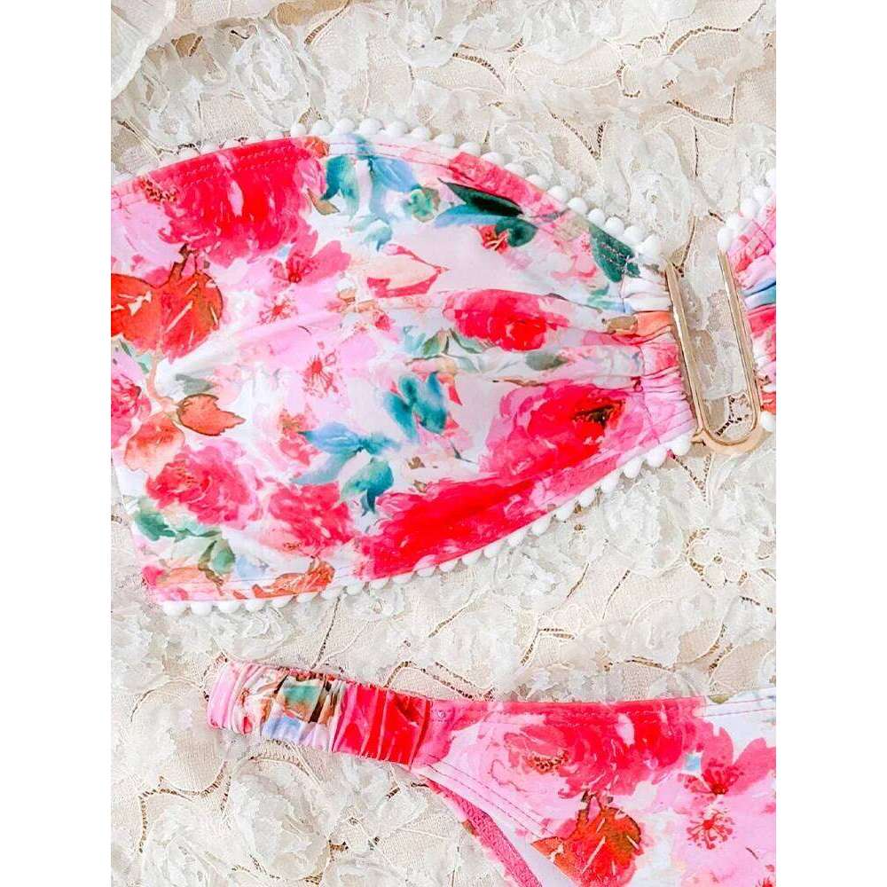 AOTVOTEE Sexy Strapless Print 2 Piece Women Split Swimsuit Beach Backless 2025 New Summer Swimwear Bikini Set Z260301