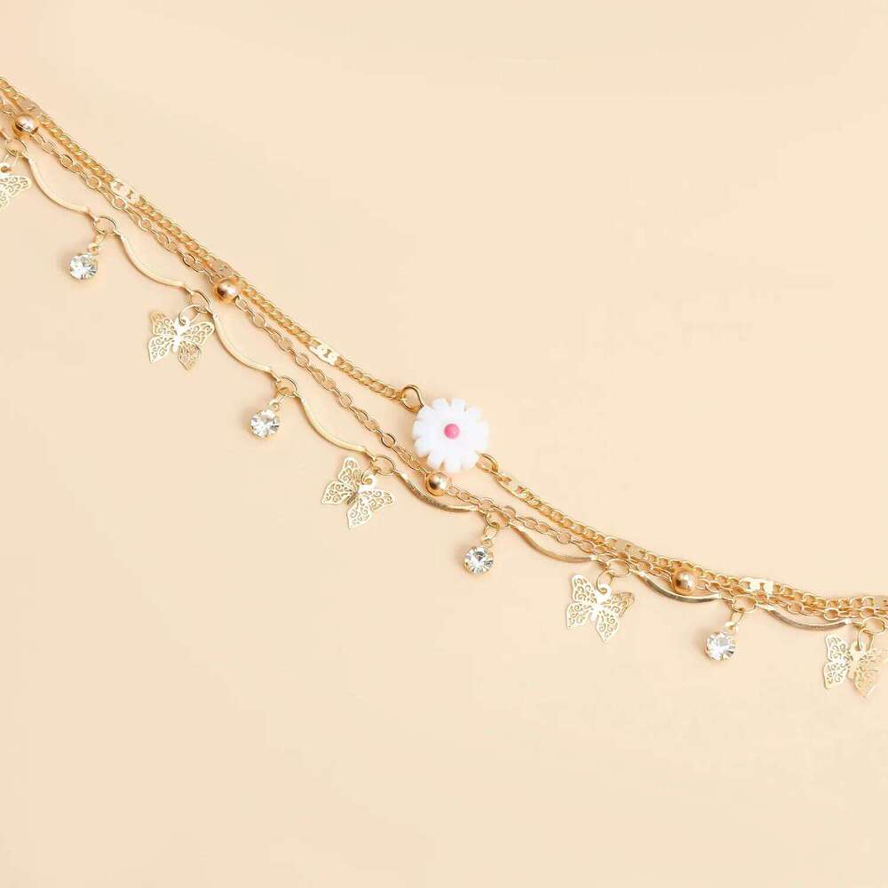 Cross Border Fashion Multi Layer Metal Tassel Butterfly Synthetic Rhinestone Waist Chain Sexy Street Versatile Belt Accessory H260228