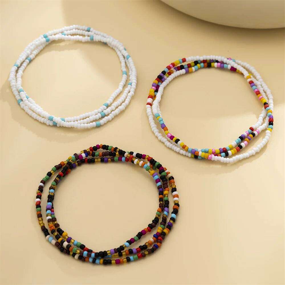 3-Pcs Colorful Waist Chain Set Women Boho Beaded Body Jewelry Adjustable Layered Belly Chains Beach Festival Accessories H260228