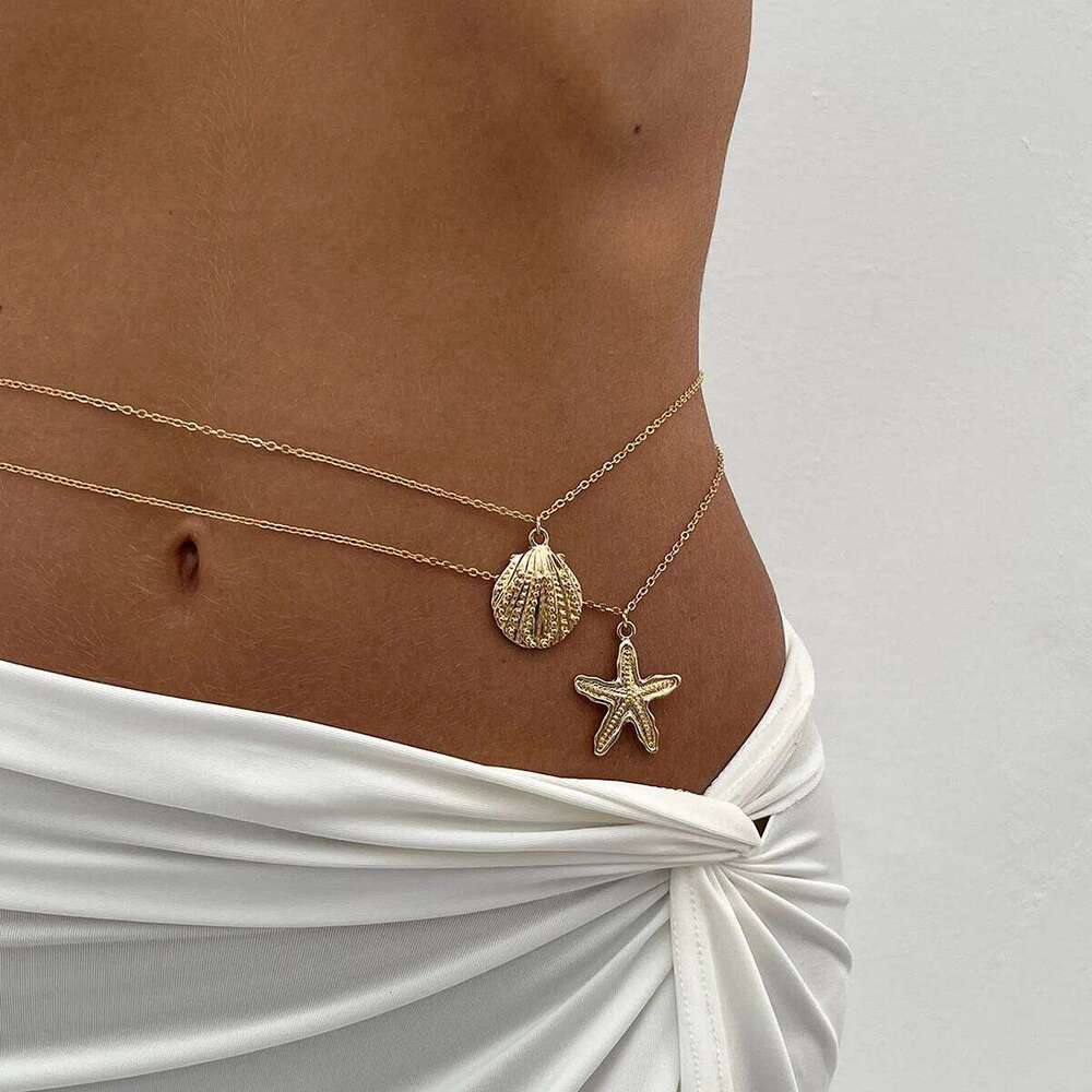 Ingemark Sexy Simple Metal Starfish Scallop Pendant Waist Belly Chain for Women Summer Beach Bikini Vacation Body Jewelry Gift H260228