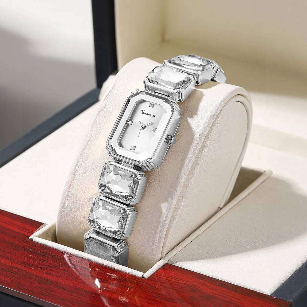 Women Square Stainless Steel Water Diamond Original Quartz Movement Fashion Clock Rose Gold Ladies es H260228