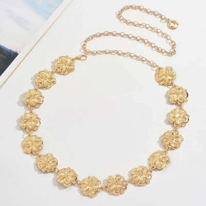 Metal Petal Flower Waist Chain for Women Summer Beach Bikini Belly Belts Party Rave Body Chains Jewelry Accessories H260228