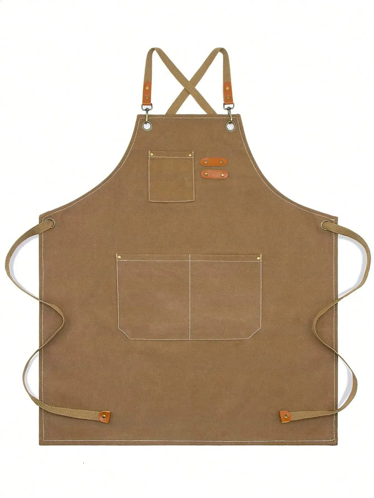 2026 Leeseph Chef Canvas Cross Back With For Women Men Adjustable Strap And Large Pockets Apron Kitchen Cook Free Shipping