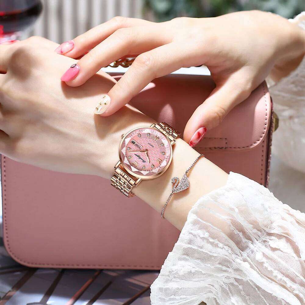 POEDAGAR Top Elegant Women's es Stainless Steel Date Week Woman Waterproof Luminous Fashion Ladies Quartz Reloj H260228