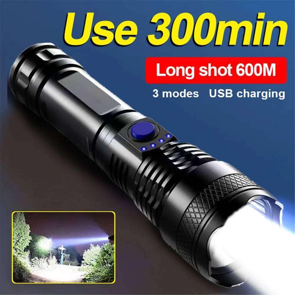 USB 300 Minute Chargeable Flashlight Strong Light 3 Modes Hand Lamp 18650 Battery Torch Waterproof Camping Hiking Night Patrol Z260301