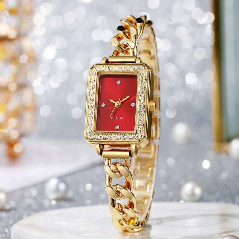 Ladies' Fashion Set Square Diamond Dot Scale Dial Steel Belt Chain Strap Quartz H260228