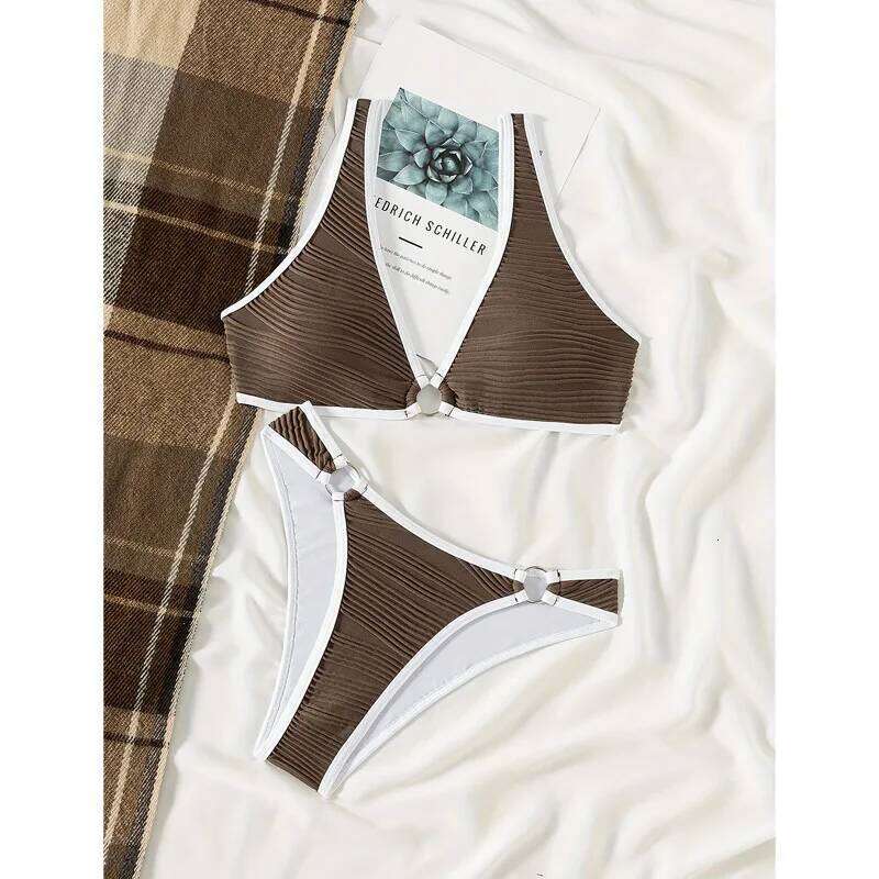 2025 Women Solid White Set Women's Sexy Triangle Two-Piece Swimwear Minimalist Beach Swimsuit Summer Holiday Bikini Suit Z260301