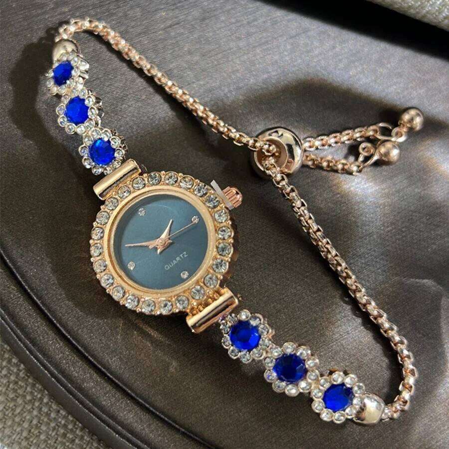 Elegant Women es Fashion Rhinestone Flowers Ladies Quartz Wrist Reloj Mujer Girls Clock Gift H260228