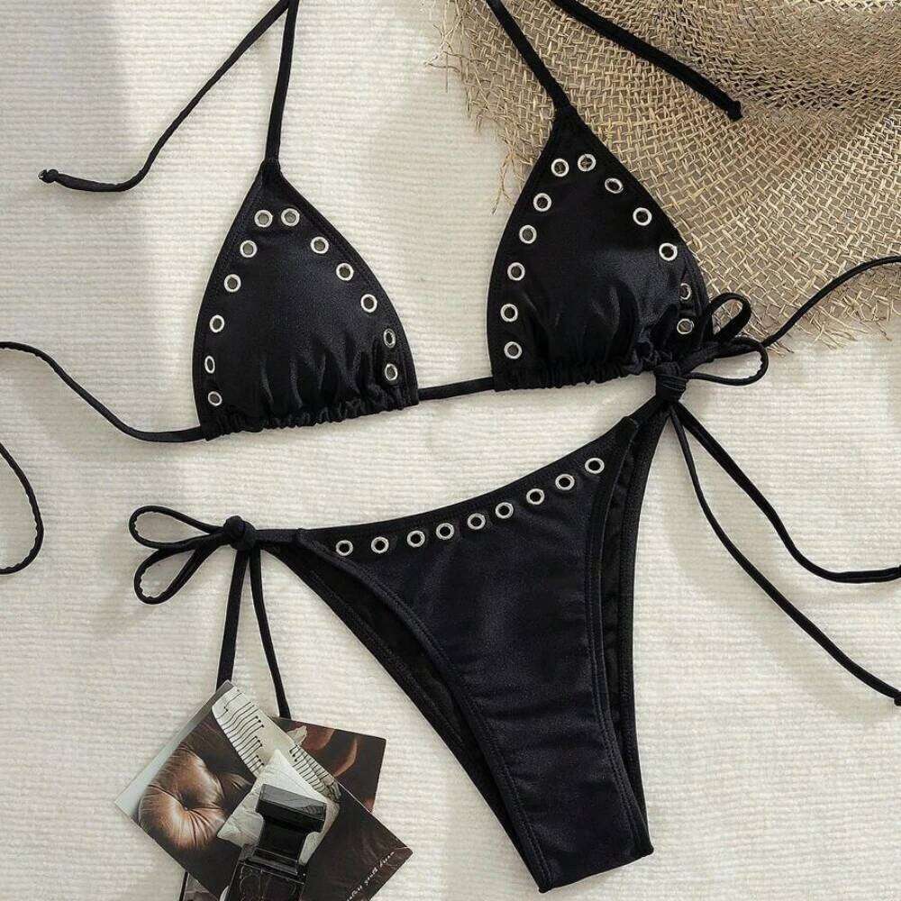 2025 Summer Sexy New Solid Color Buckle Hollow Design Women's Nightclub Wind Beach Vacation Style Ins Bikini Z260301