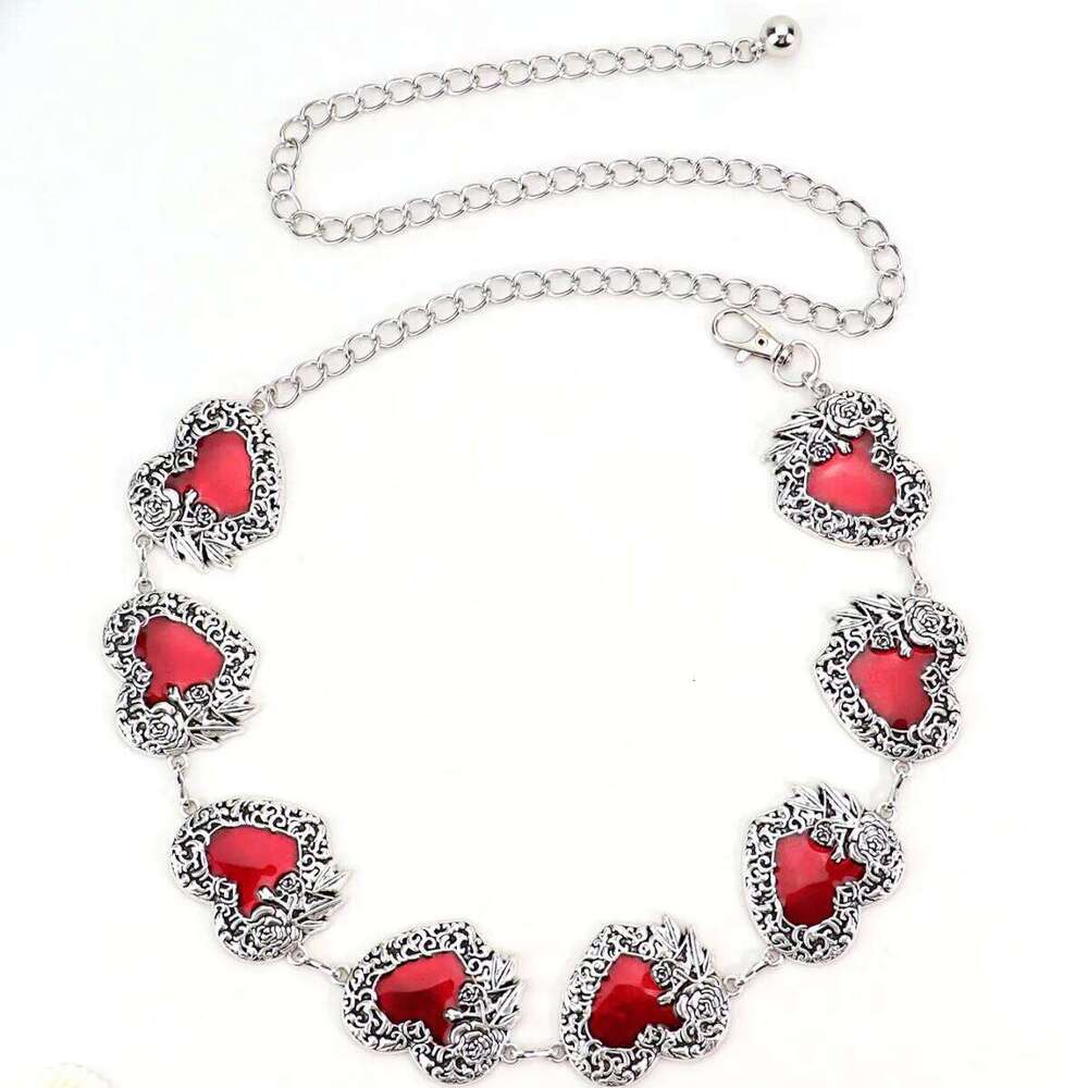 Fashion Adjustable Heart Turquoise Metal Waist Chain Trendy Clothing Matching Belt Retro Versatile H260228