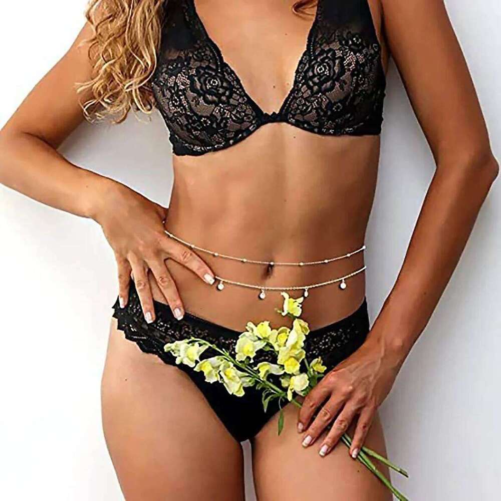 Minimalist Style Double Layered Water Droplets Pendant Alloy Waist Summer Beach Body Chain H260228