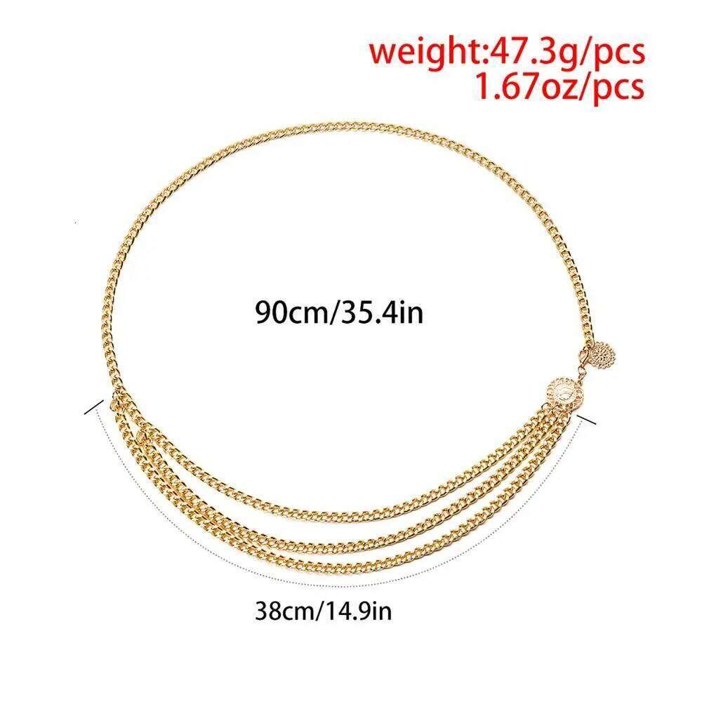 Fashion Antique Jewelry Ethnic Style Adjustable Retro Metal Chain Body Accessory Gold Waist Belt Women H260228