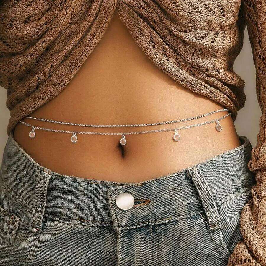 Fashionable and Sexy Body Accessories Sparkling Plain 2025 Women's New Summer Beach Bikini Waist Chain Jewelry H260228