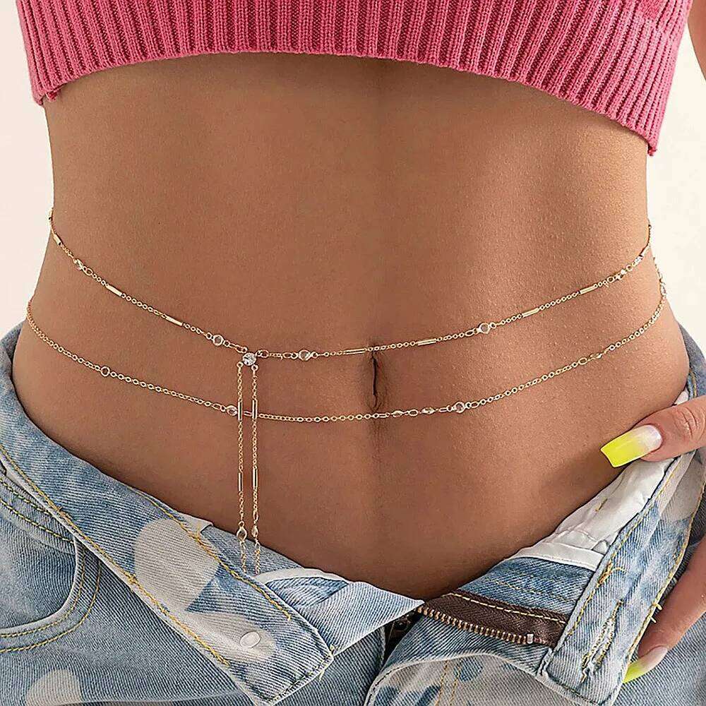 Hip Hop Metal Double Layer Pants Body Imitation Crystal Fashion Sexy Adjustable Waist Chain H260228