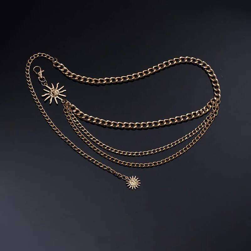 Exaggerated Metal Sun Tassel Waist for Women Trendy Gold Color Multi Layer Adjustable Body Chain Dress Jewelry Accessories H260228