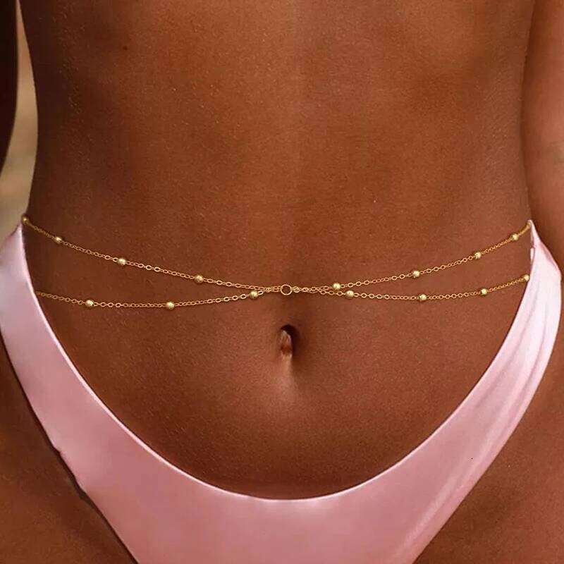 Girls Simple Beaded Belly for Women Antique Gold Color Metal Beach Bikini Single Link Chains Waist Body Jewelry Accessory H260228