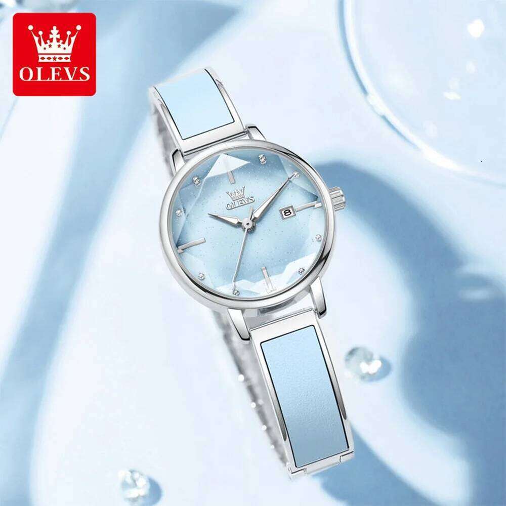OLEVS Diamond Shaped Mirror for Ladies Fashion Women's es Quartz Waterproof Leather Luminous Wrist H260228