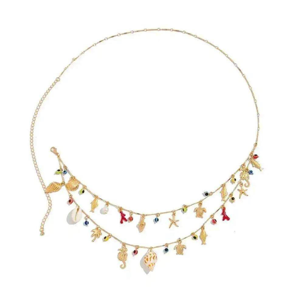 Salircon Boho Conch Seahorse Starfish Charm Pendant Waist Women 2025 New Summer Beach Sexy Bikini Body Belly Chain Jewelry H260228