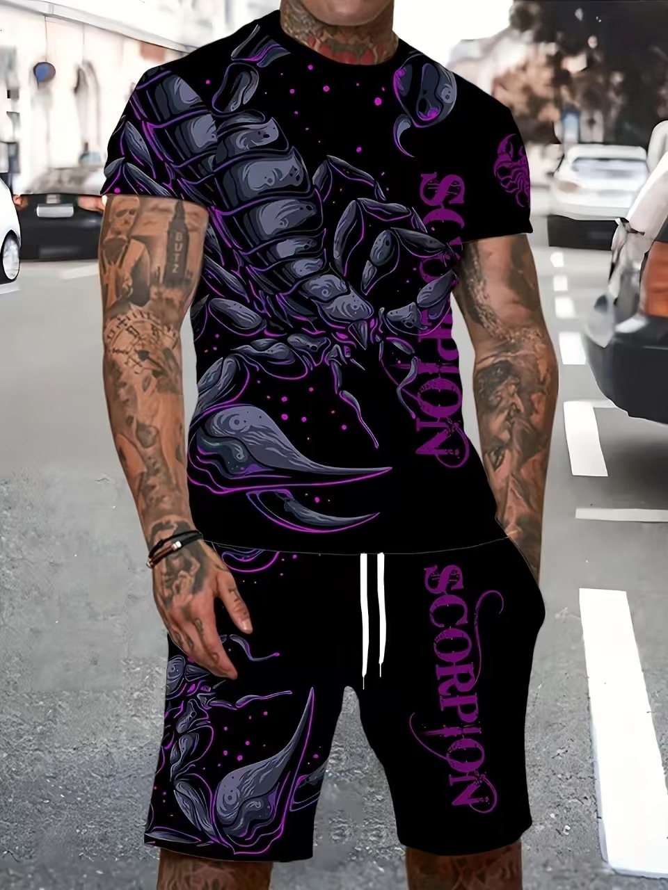 Luxury Brand Designer Clothes Foreign Trade Summer Trendy Men's Casual Sports Shorts And Short-Sleeve Shirt Printed Set - view 6