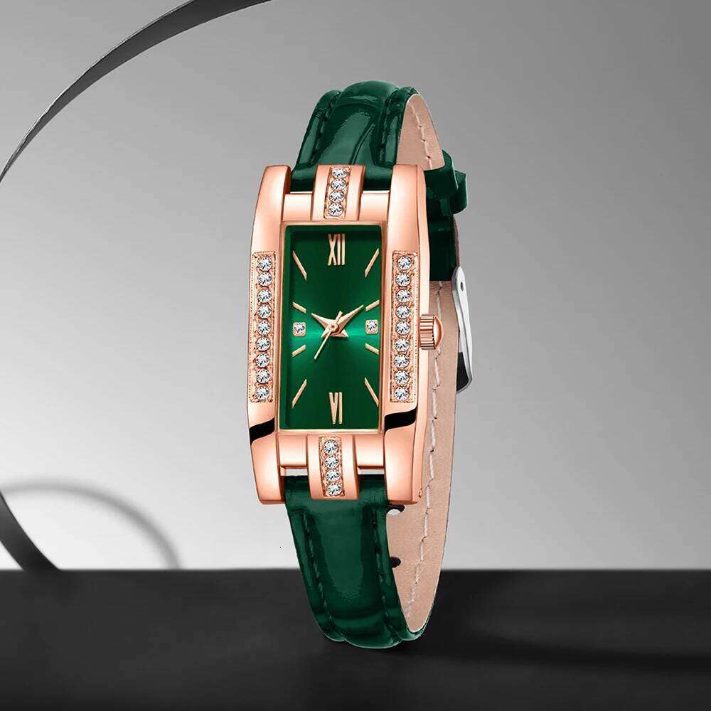 9 Pieces Green for Women Fashionable Rectangular Dial Quartz Necklace Earrings Set Holiday Gift H260228