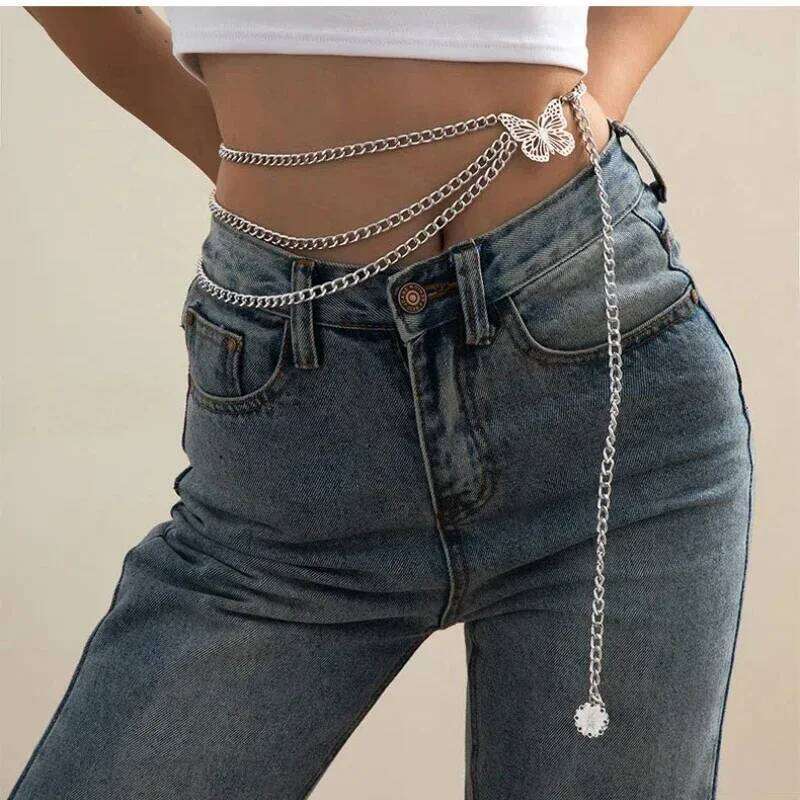 Hip Hop Retro Tassel Waist Female Creative Hollow Butterfly Flower Plate Summer Versatile Body Chain H260228