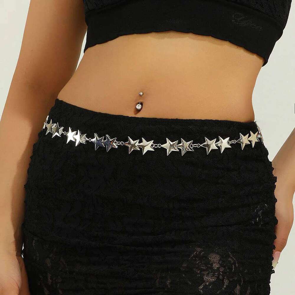 European and American Sweet Star Women's Metal Thin Waist with Skirt Decoration All-match Distinctive Chain Belt for Women H260228